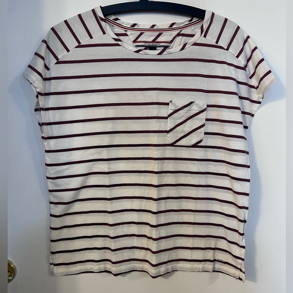 Tommy Hilfiger Women’s Maroon Striped Tee size M